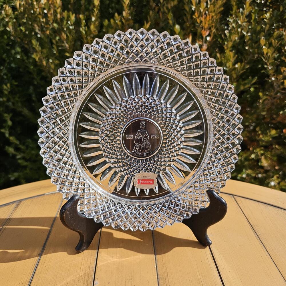 Vintage Fostoria American Lead Crystal Avon Mrs Albee Commemorative Plate